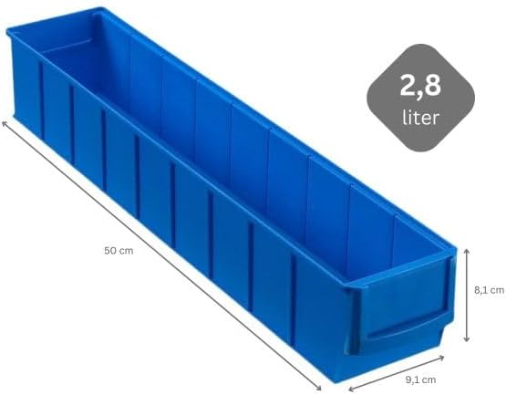 Blaue Industriebox 500 S | HxBxT 8,1x9,1x50cm | 2,8 Liter| Sichtlagerkasten, Sortimentskasten, Sorti