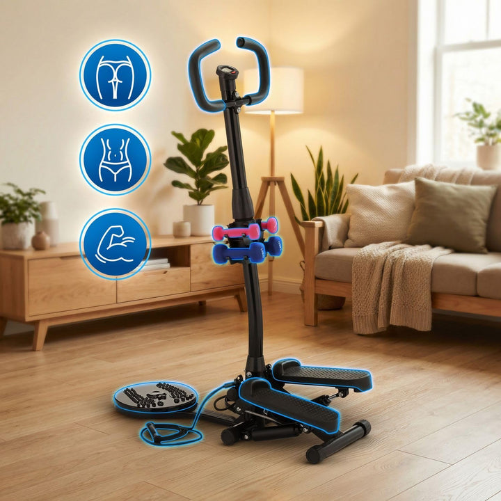 Gymtek® Stepper, Drehstepper mit Lenker, Expanderbänder, Hanteln & Twister - LCD