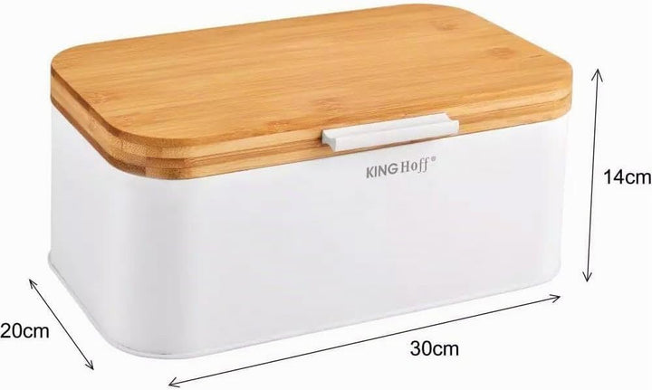 KING HOFF Stahl Brotbox Brotkasten mit Bambusdeckel (Weiss), Weiss