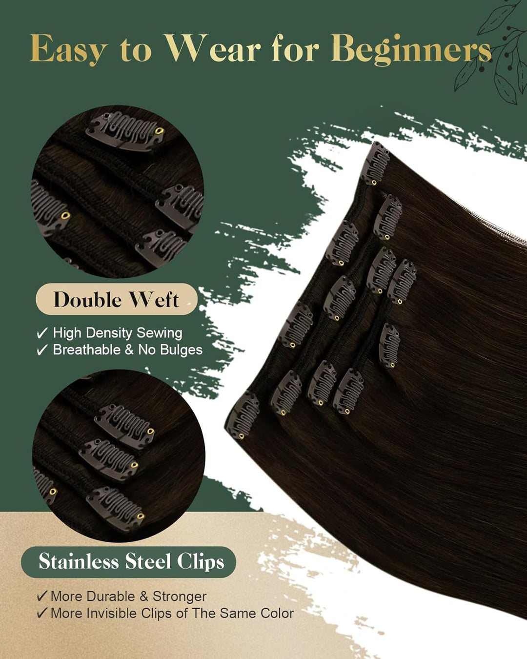 Ugeat Echthaar Clip in Extensions Schokobraun Clip Extensions Echthaar 30cm Clip in Extensions Braun