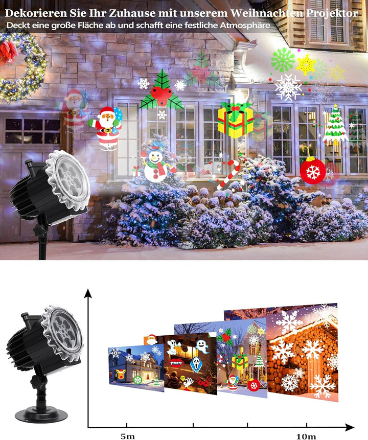 Qxmcov Halloween Projektor, LED Projektor Weihnachten Aussen Halloween Projektor Outdoor Schneeflock