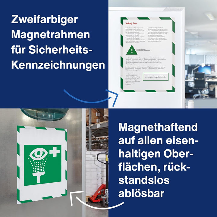 magnetoplan 1131445 Magnetofix Safety Magnetrahmen 5 Stk. A4 grün-weiss
