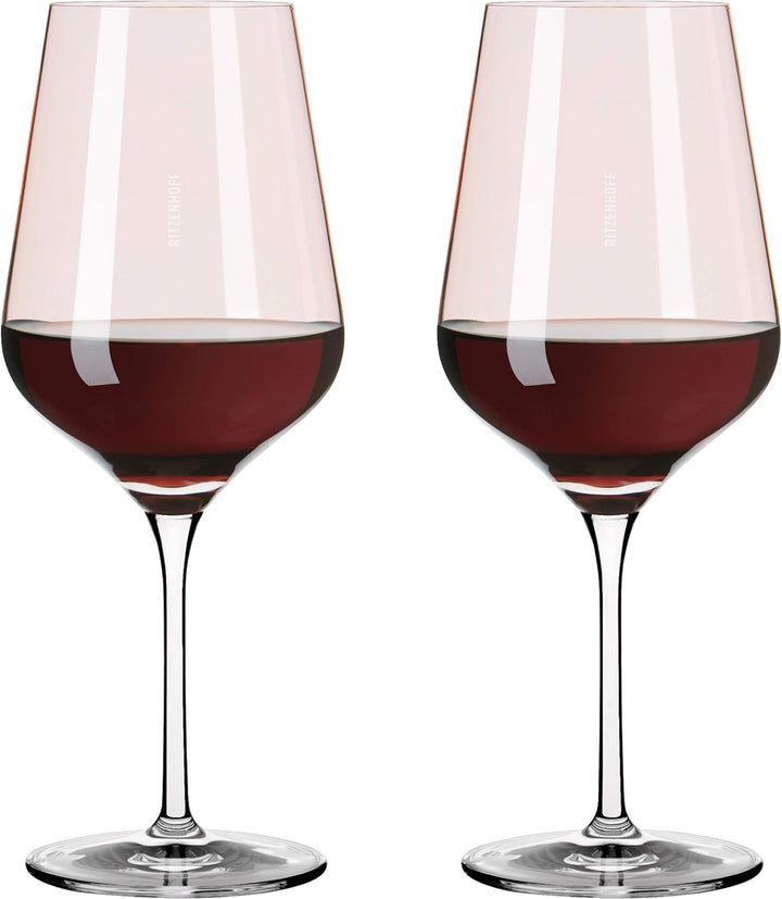 RITZENHOFF 3631001 Rotweinglas 500 ml – Serie Fjordlicht Nr. 1 – 2 Stück mit Farbverlauf Peach – Mad