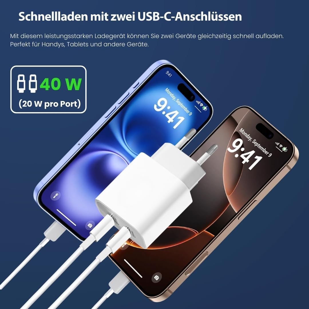 Faas 40W USB C Ladegerät mit 2 Anschlüssen - Schnellladegerät Duo Pack - Inklusive 2x USB-C auf USB-