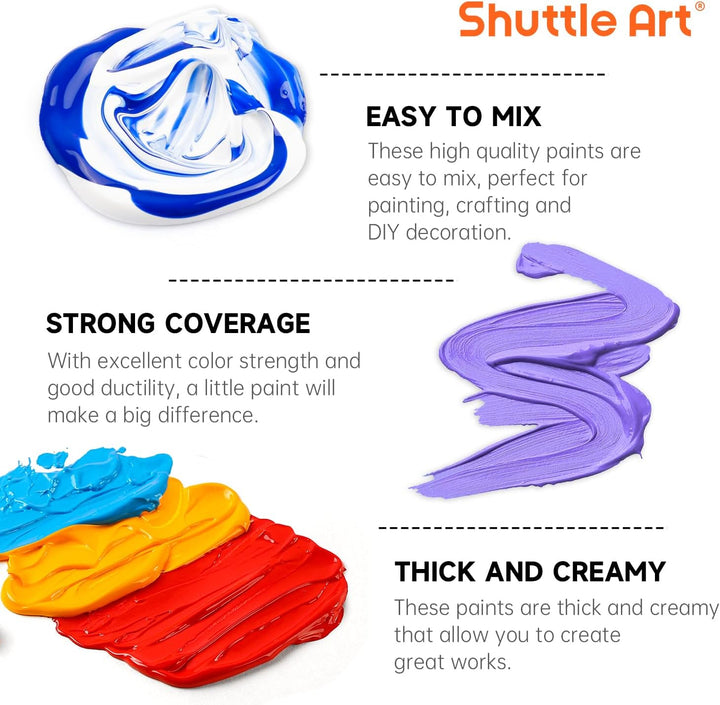 Shuttle Art Acrylfarben Set, 36 Acryl farben in Flaschen (je 60ml) mit 12 Pinselset & 1 Palette, ung