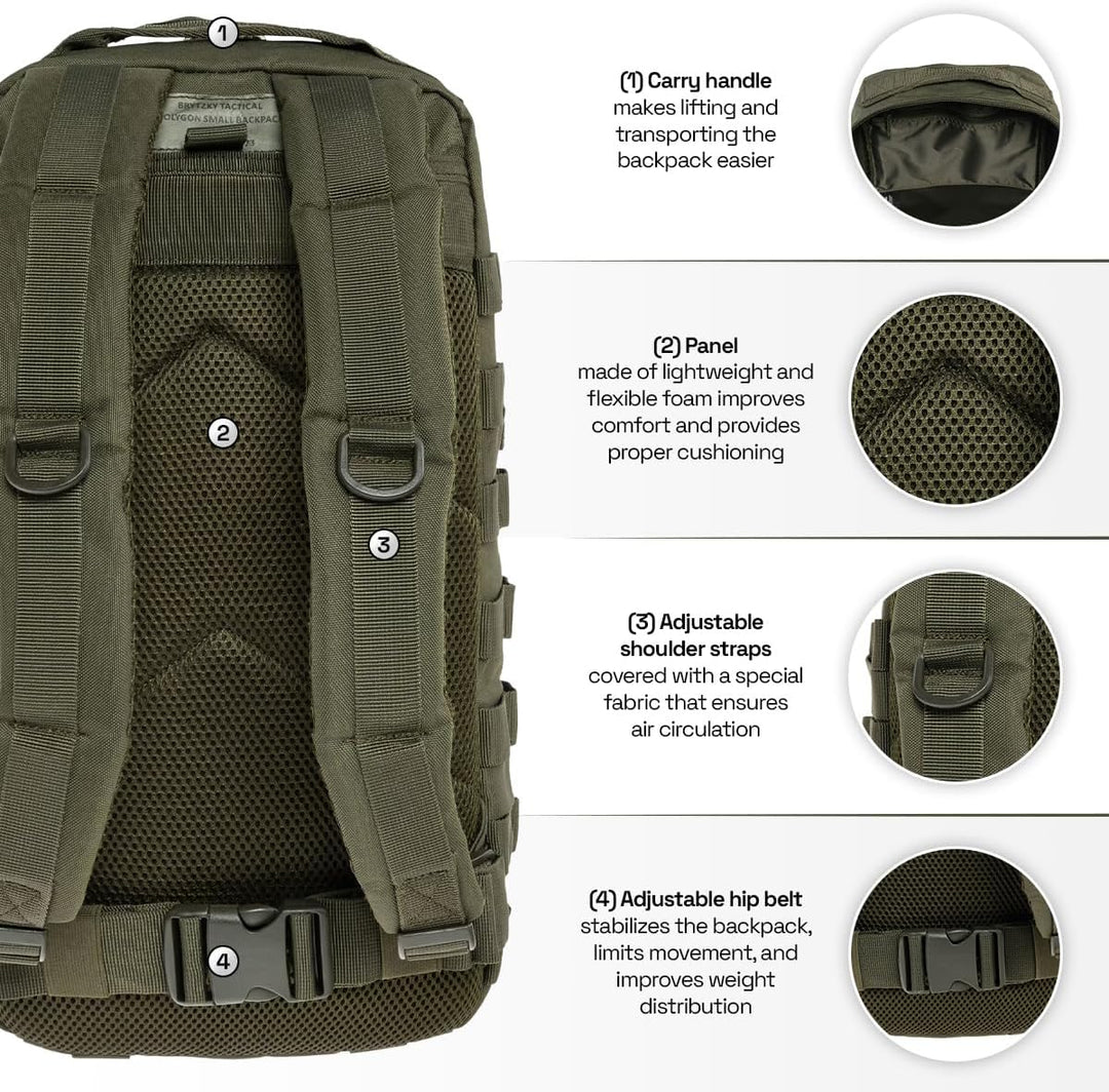 Tactical Polygon Small 20L Taktischer Rucksack – Oliv | Militär & Outdoor Rucksack Herren | Mit MOLL