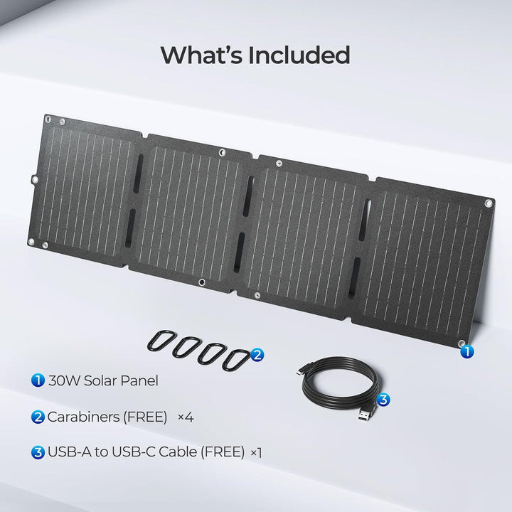 Renogy Solarpanels, E.Flex 30W tragbares, faltbares Solarpanel-Ladegerät, Schnellladung für iPhone,
