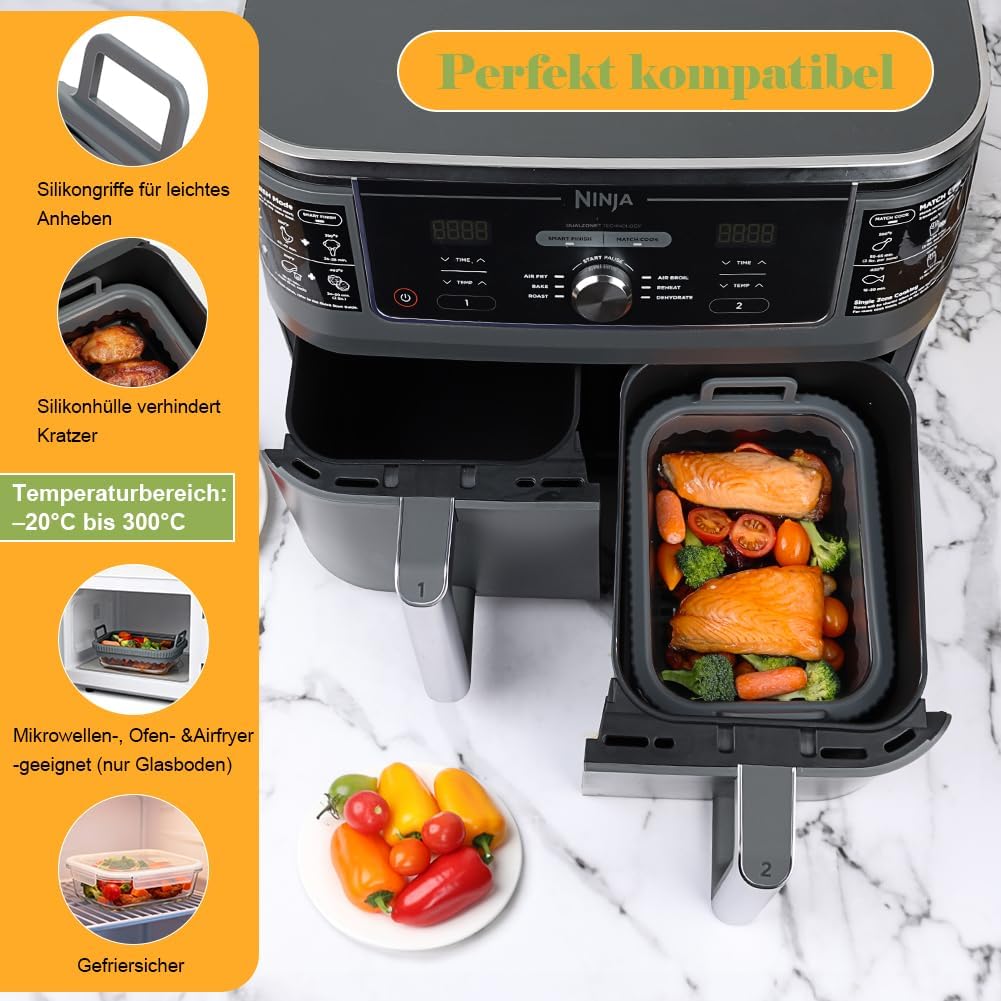 BYKITCHEN Airfryer Zubehör für Ninja AF400EU/AF500EU/SL400EU/Cosori Heissluftfritteuse 2 kammern, Au