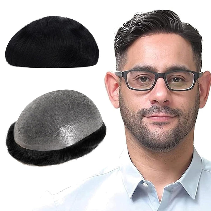 Lordhair Perücke für Herren, Toupet Herren aus natürlichem Echthaar, 0,08 mm vorn, 1/2 Zoll, V-loope
