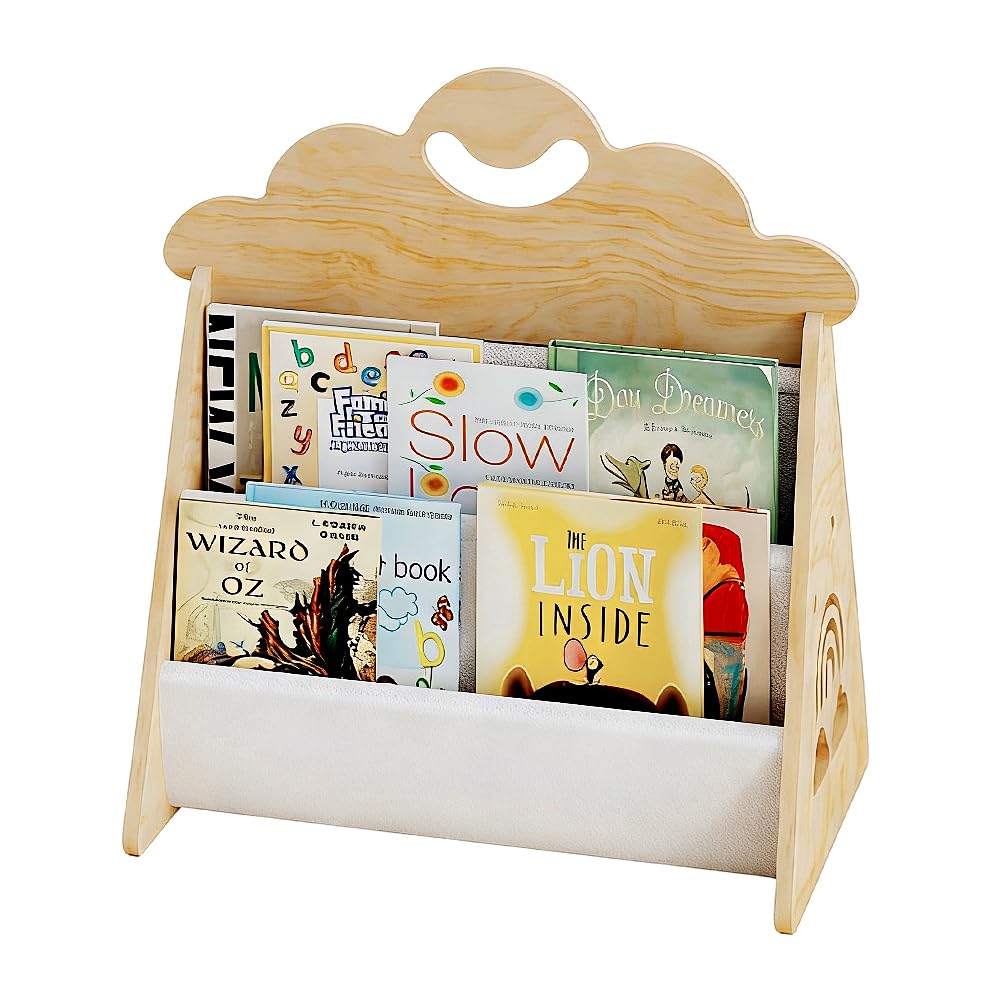 Kinder Bücherregal, Montessori Bücherregal aus Holz, Tragbares zweistöckiges Bücherregal Kinder Kind