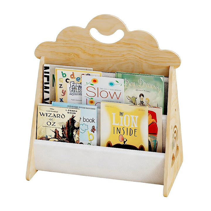 Kinder Bücherregal, Montessori Bücherregal aus Holz, Tragbares zweistöckiges Bücherregal Kinder Kind