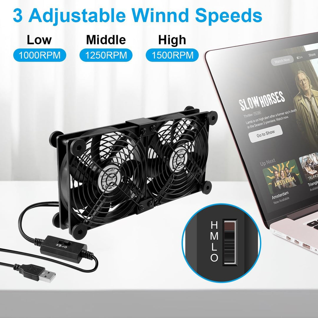 ELZO 2 in 1 Dual USB Lüfter 120mm 5V, Doppelt USB Ventilator 120mm PC Computer Lüfter mit 3 Einstell