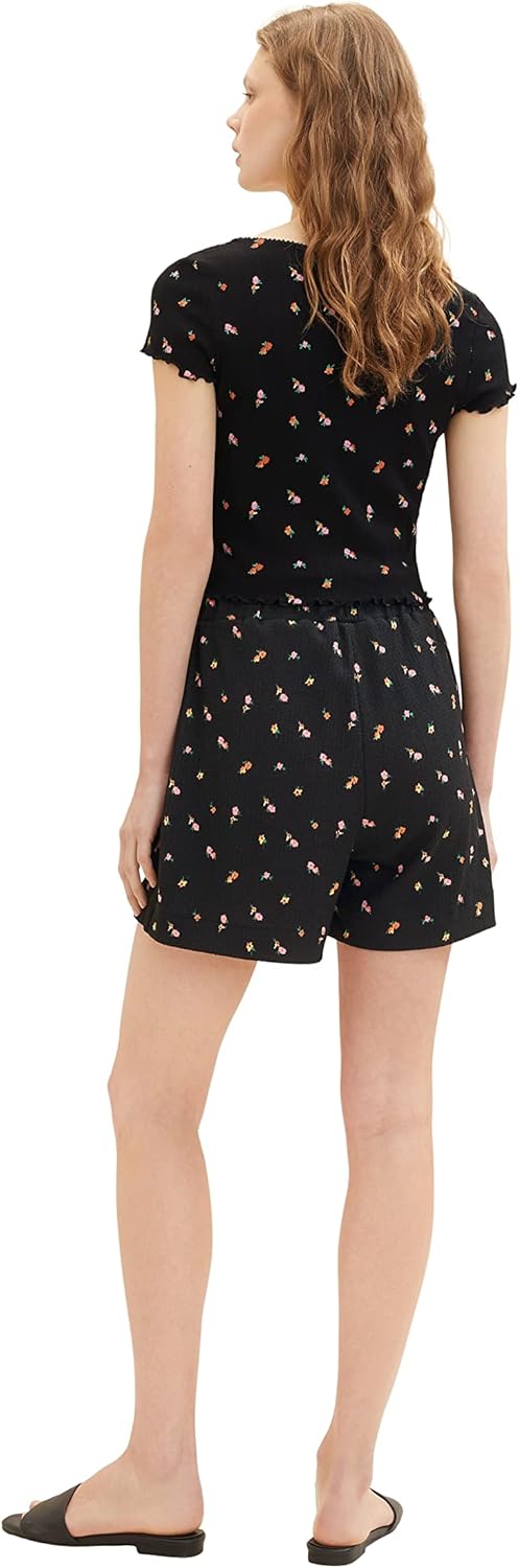 TOM TAILOR Denim Damen Basic Shorts M 31950 - Small Black Flower Print, M 31950 - Small Black Flower