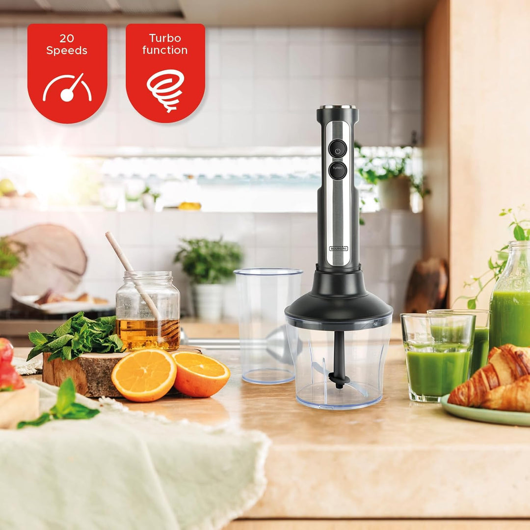 Bourgini Classic Stabmixer - Extra leistungsstarker Stabmixer mit 20 Geschwindigkeiten und Turbofunk