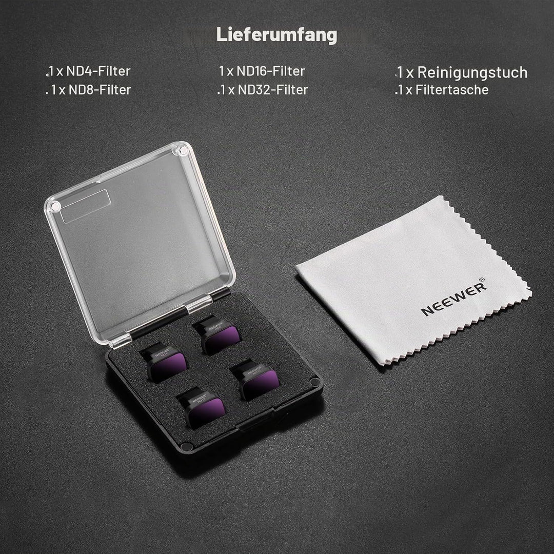 NEEWER ND Filter Set Kompatibel mit DJI Mini 4K/2 SE/SE/2/Mavic Mini (4 STK.) ND4 + ND8 + ND16 + ND3