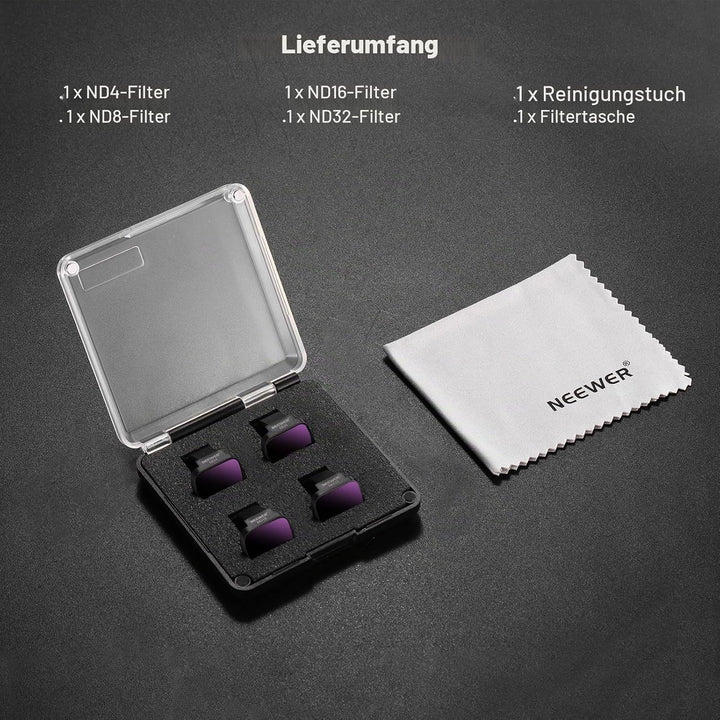NEEWER ND Filter Set Kompatibel mit DJI Mini 4K/2 SE/SE/2/Mavic Mini (4 STK.) ND4 + ND8 + ND16 + ND3