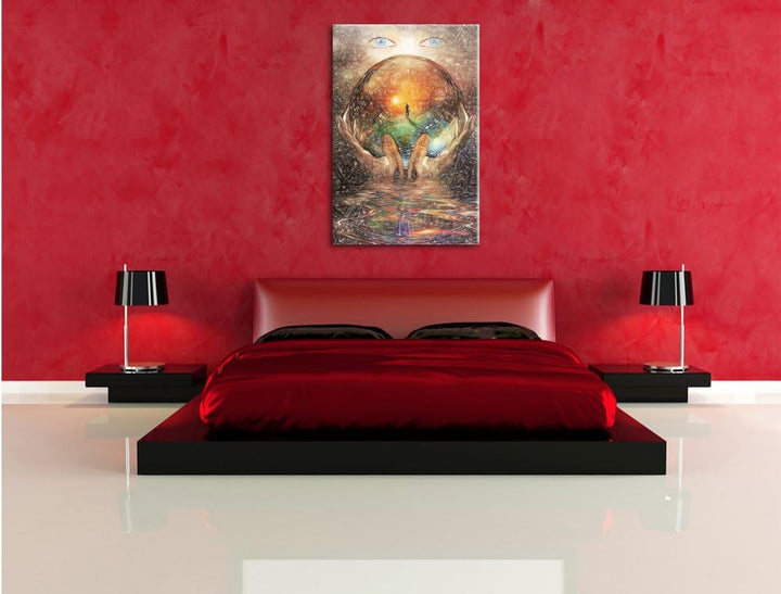 Pixxprint Glaskugel mit Hintergrund / 100x70cm Leinwandbild bespannt auf Holzrahmen/Wandbild Kunstdr