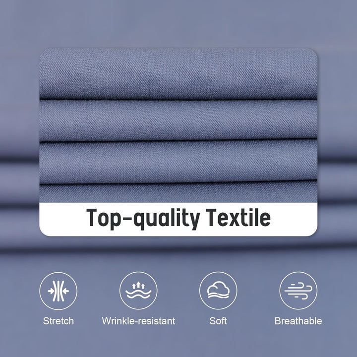 Gollnwe Herren Stretch Bambus Bügelfreies Kleid Shirt Langarm Einfarbig mit umwandelbarer Manschette