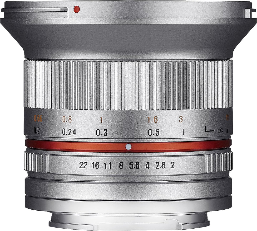 Samyang 12mm F2.0 MFT silber - Weitwinkel Festbrennweite für Micro Four Thirds Anschluss, manueller