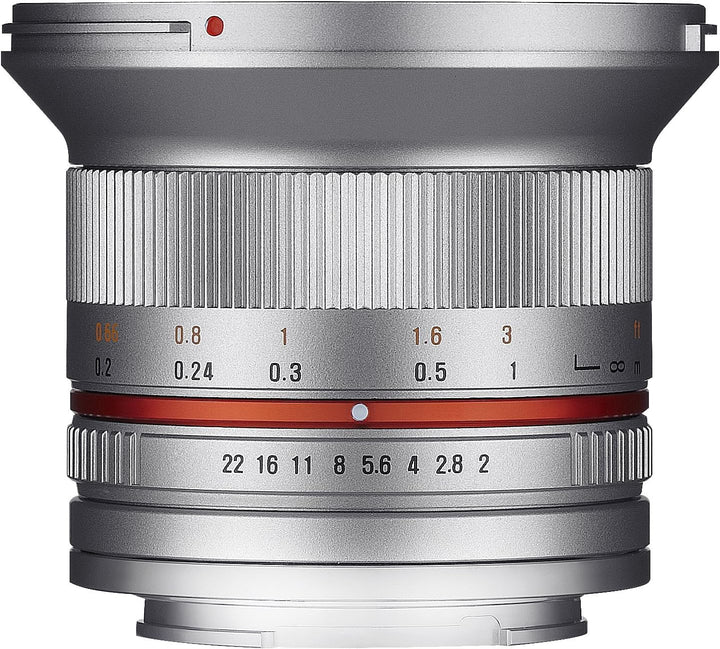 Samyang 12mm F2.0 MFT silber - Weitwinkel Festbrennweite für Micro Four Thirds Anschluss, manueller