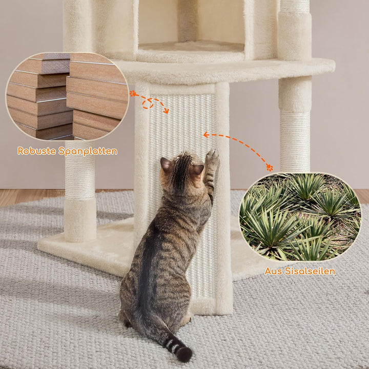 Yaheetech Kratzbaum 107 cm Stabiler Katzenbaum Kletterbaum, mit Katzenhöhle Kratzbrett Plüsch Sisal,