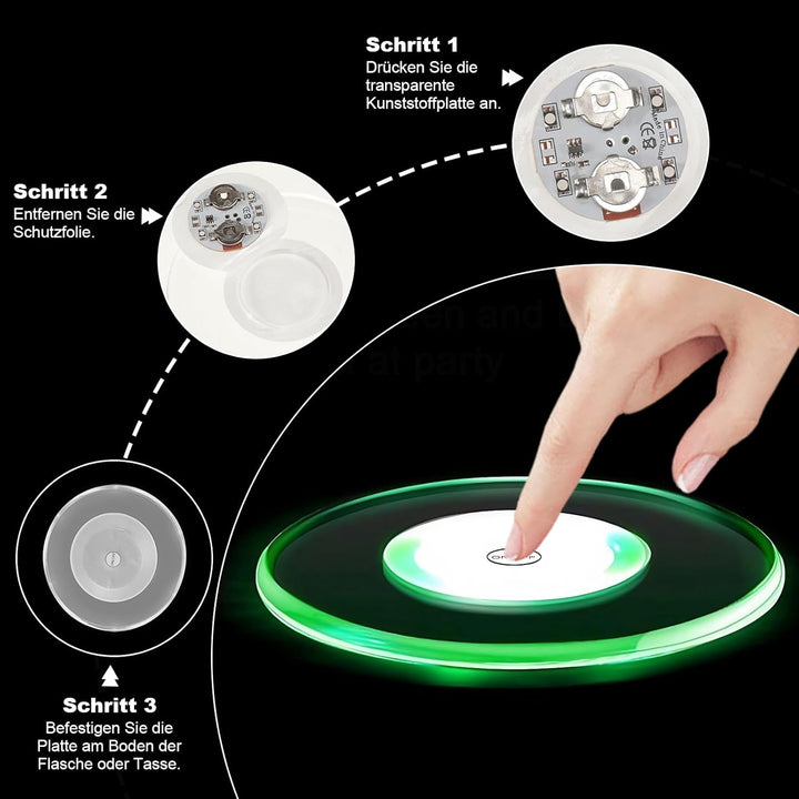 8 Stück LED Untersetzer,Bunt LED Untersetzer mit 7 Lichtmodi,acryl Rund wasserdichtes Leuchtunterset