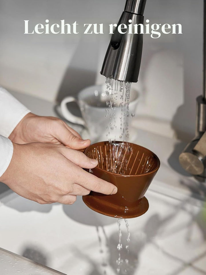 DOWAN Porzellan Kaffeefilter Grösse 2, Permanent Kaffeefilter für 2 Tassen Braun, Braun