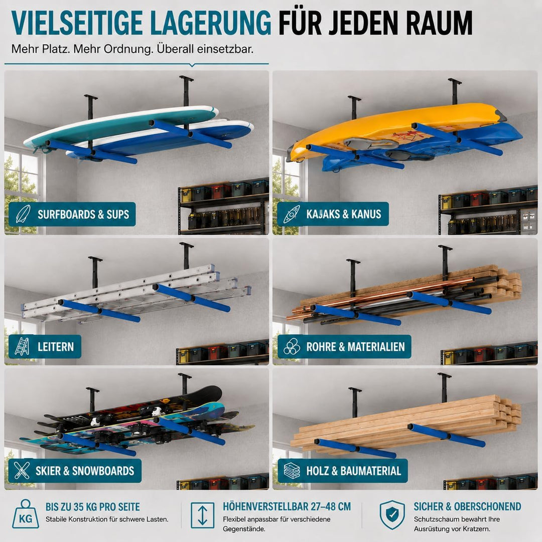 QLS Hängeregal Deckenhalterung 2-seitig aus pulverbeschichtetem Stahl 2 x 80 cm Höhenverstellbar 27–