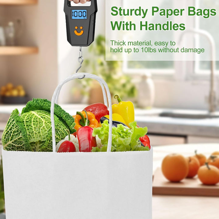 Gucass 50 Stück Klein Papiertüten mit Henkel, Weiss Kraft Papiertaschen Geschenktüten, 15x8x21cm Pap