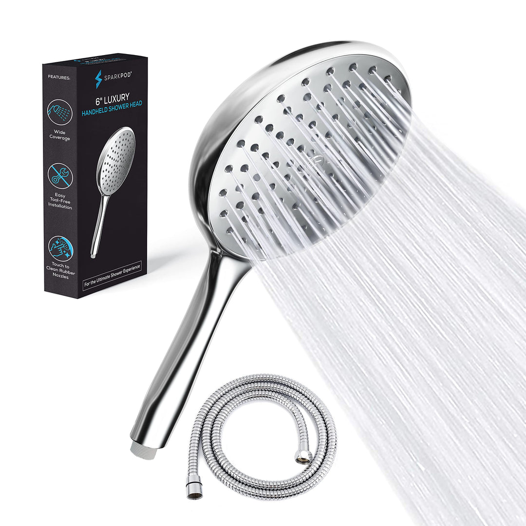 SparkPod Hochdruck-Handbrause mit Schlauch - 15 cm Fläche - XXL Regenbrause mit extra langem Schlauc