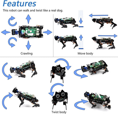 Freenove Robot Dog Kit for Raspberry Pi 4 B 3 B+ B A+, Walking, Self Balancing, Ball Tracing, Face R