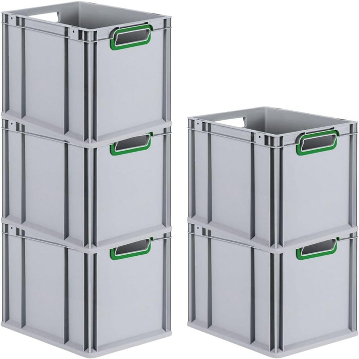 SuperSparSet 5x Eurobox NextGen Color | HxBxT 32x30x40cm | 30 Liter | Griffe grün offen | Glatter Bo