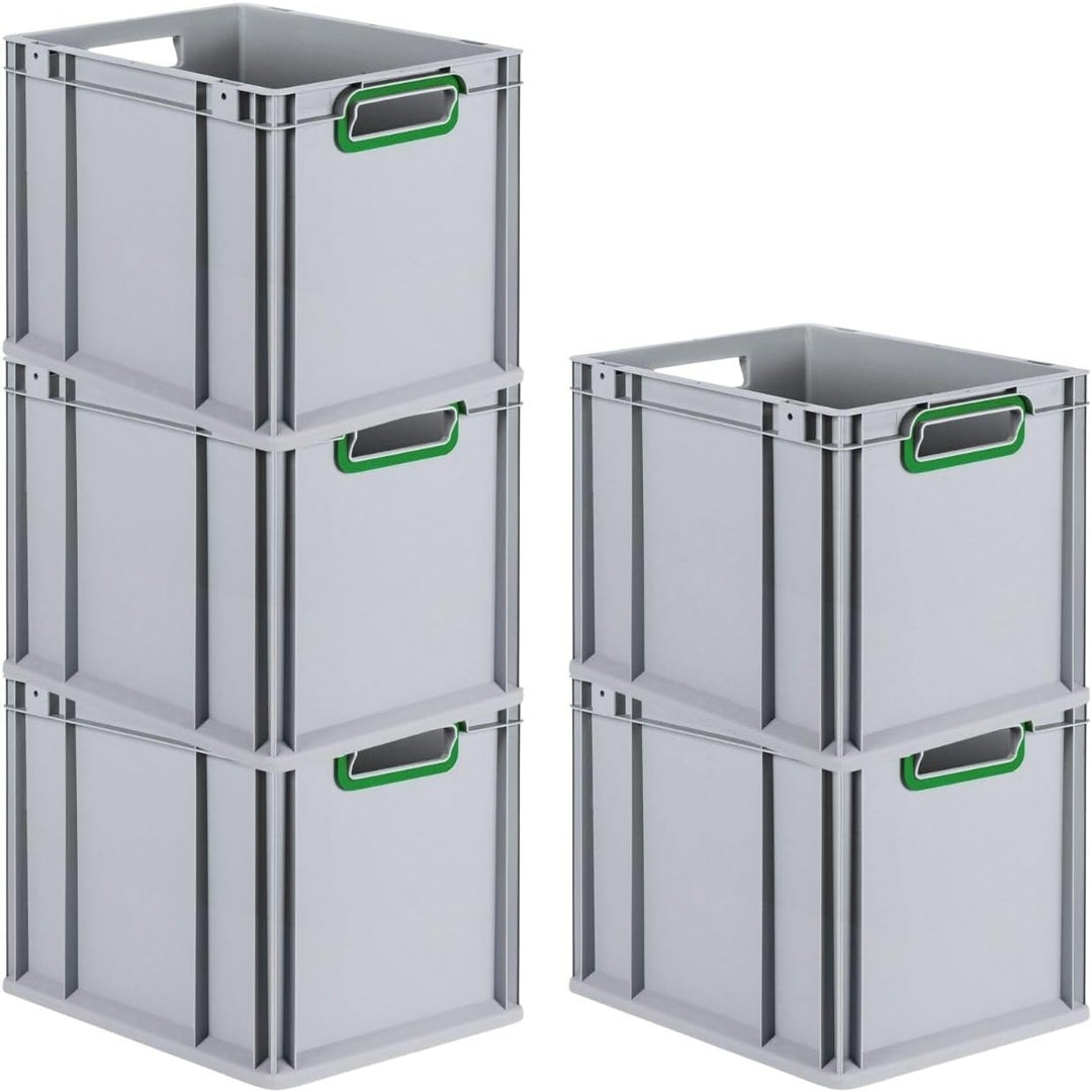 SuperSparSet 4x Eurobox NextGen Color | HxBxT 32x30x40cm | 30 Liter | Griffe grün offen | Glatter Bo