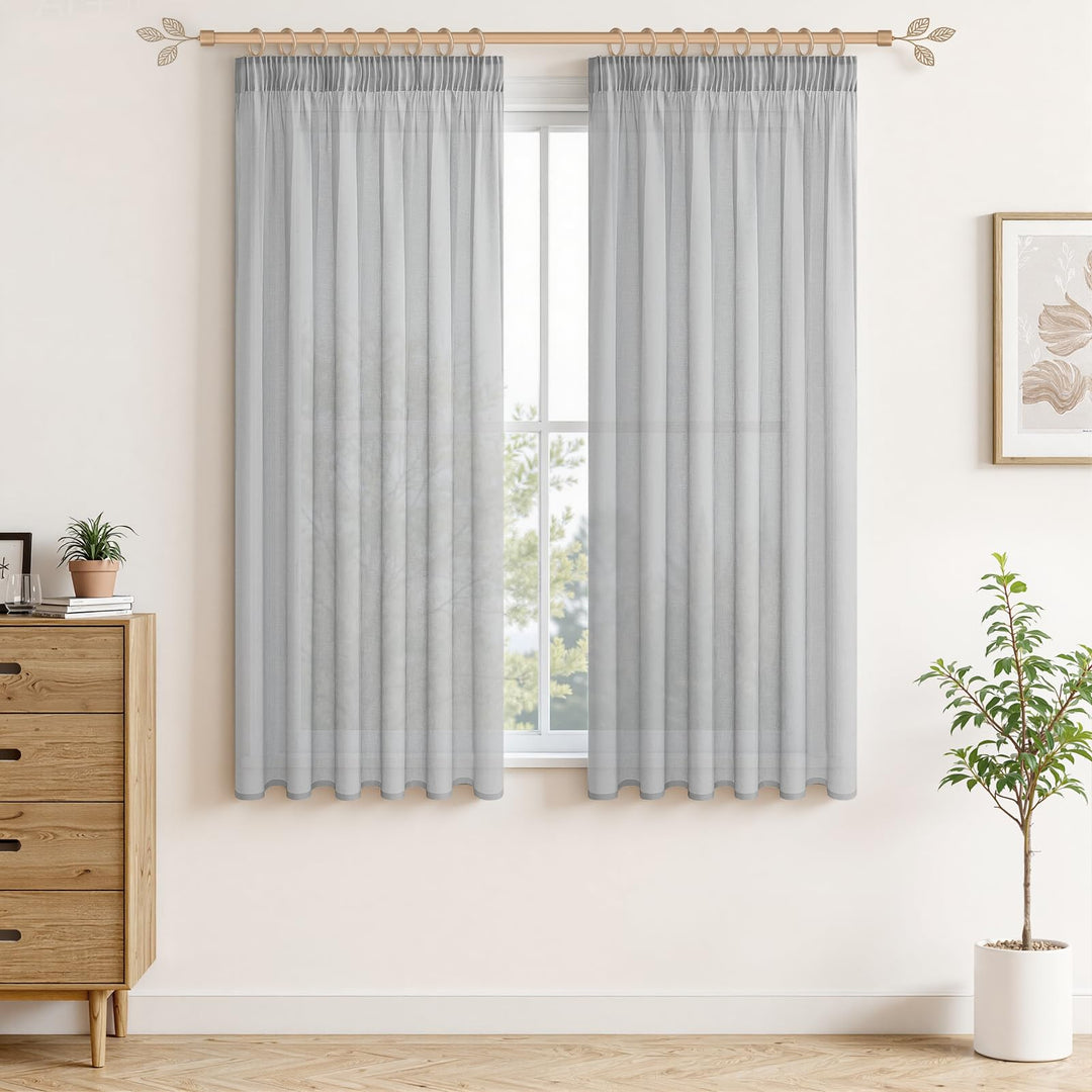 MRTREES Gardinen mit Kräuselband Stores Gardinen Grau kurz transparent 122X140cm (HXB) Schlaufenscha