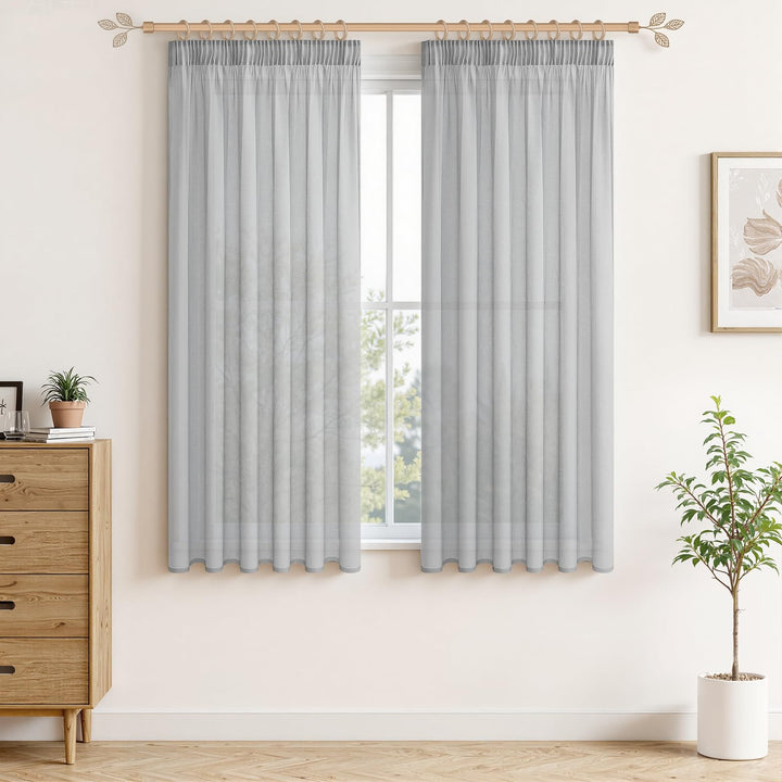 MRTREES Gardinen mit Kräuselband Stores Gardinen Grau kurz transparent 122X140cm (HXB) Schlaufenscha