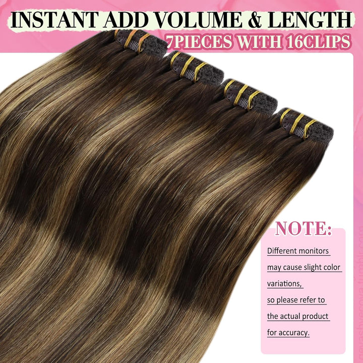 YoungSee Clip in Extensions Echthaar Ombre 30cm Echthaar Extensions Clip Dunkelbraun Balayage Karame