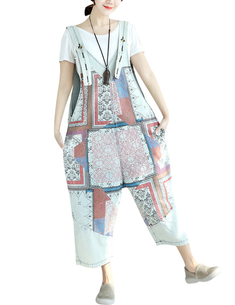 Youlee Damen Breites Bein Hose Denim Latzhose Overall Hosen Stil 19 Weiss, Stil 19 Weiss