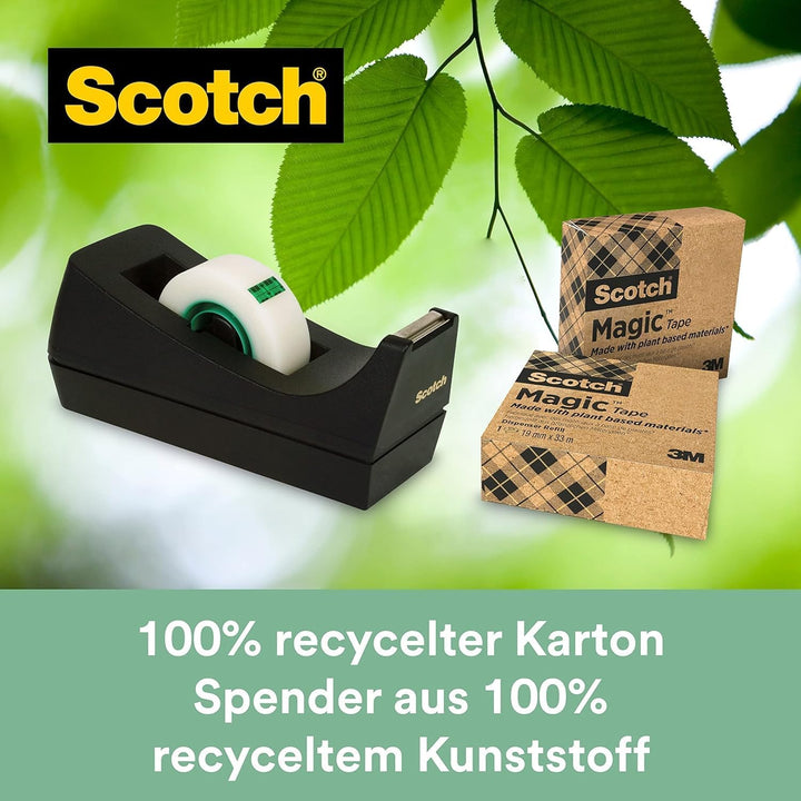 Scotch Abroller, Schwarz inkl. 3 Rollen Scotch Magic Klebeband A Greener Choice - mit Pflanzlichem K