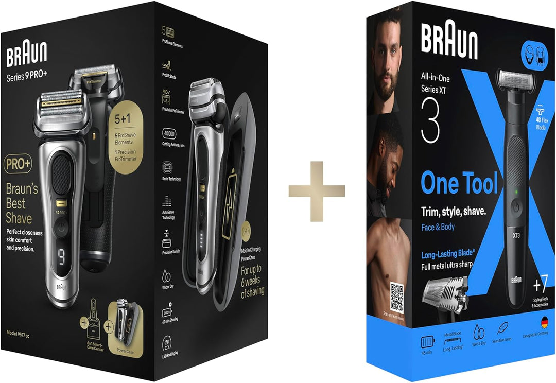 Bundle of Braun Series 9 Pro+ Rasierer Rasierapparat & Reinigungsstation, Ladeetui, Made in Germany,