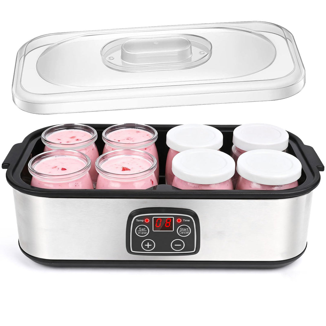 Dreamhigh® Elektrische Joghurtbereiter, Griechische Joghurtmaschine mit 8 Glasbehälter à 180 ml, Jog