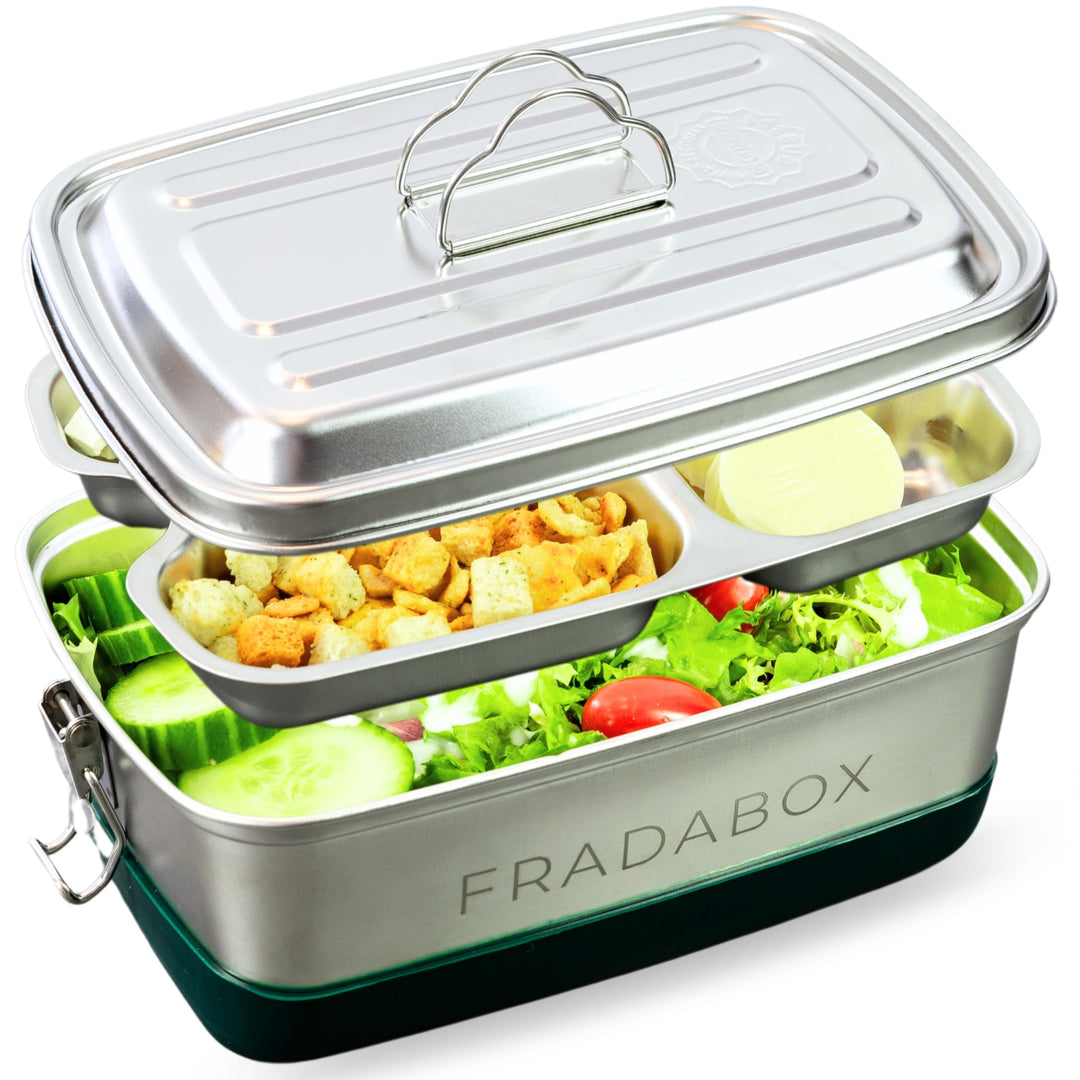 Lunchbox „Frankie“ 2000ml, 4 Fächer, Premium Edelstahl Dose mit Etagen, Meal Prep Bento Box, BPA-fre
