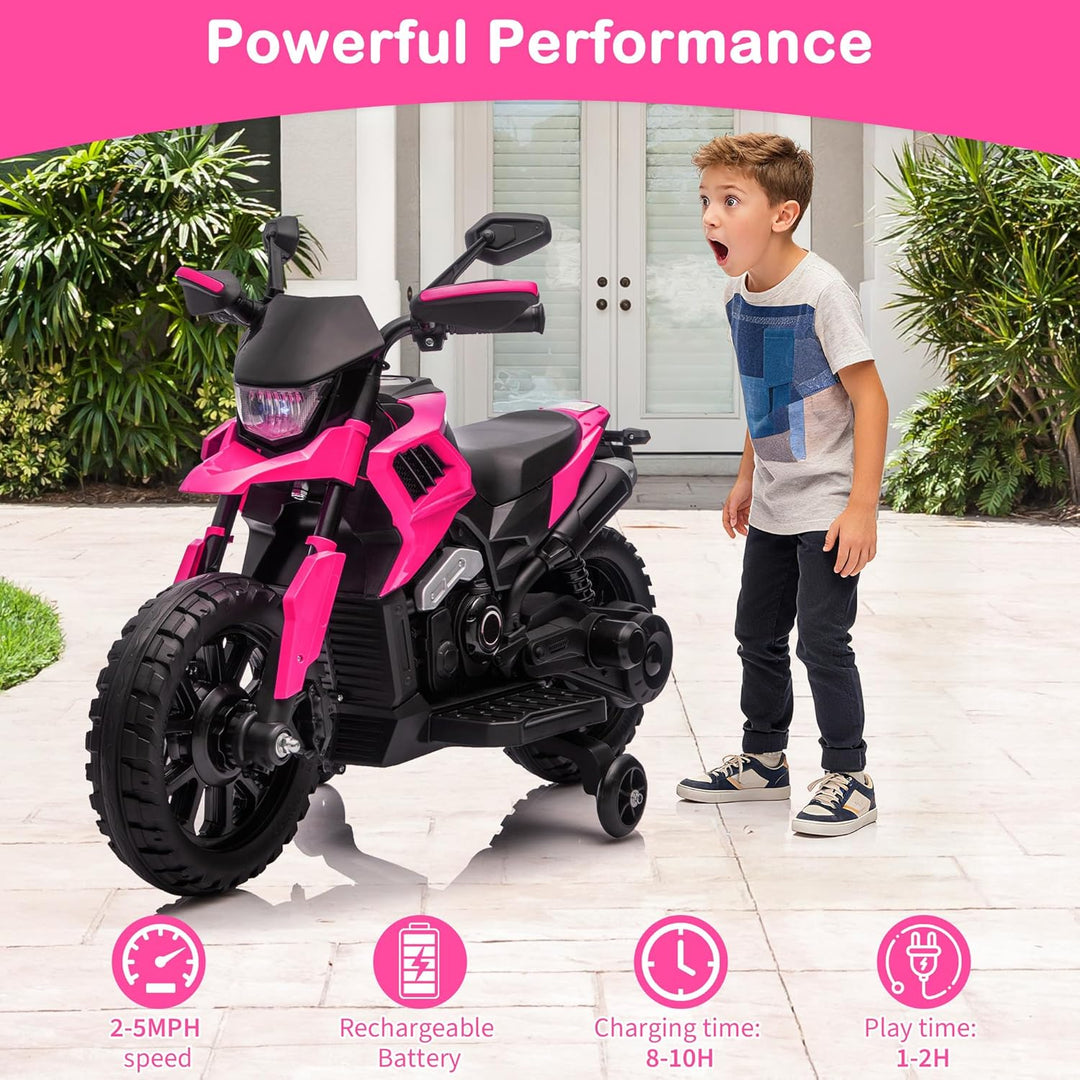 6V Elektro Motorrad Kinder, Kindermotorrad Mit 3 Geschwindigkeiten, Stützrädern, Max 6 Km/h, Bis Zu
