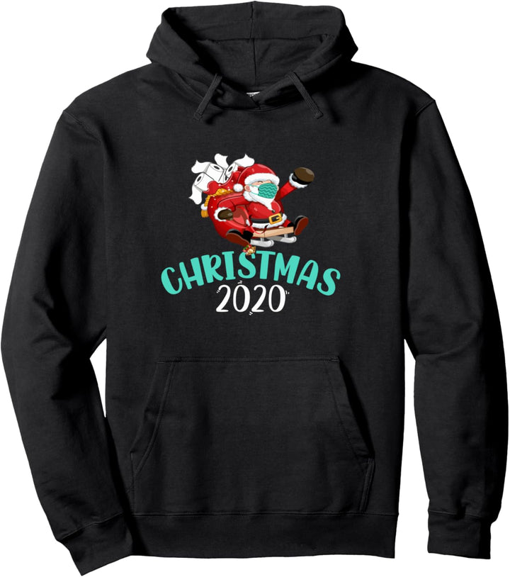 Santa With Face Mask And Toilet Paper - Christmas 2020 Pullover Hoodie
