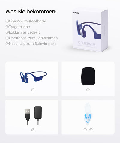 Shokz OpenSwim Schwimmen MP3 Kopfhörer, Open-Ear Bone Conduction Headset, IP68 Wasserdicht, 4 GB Spe