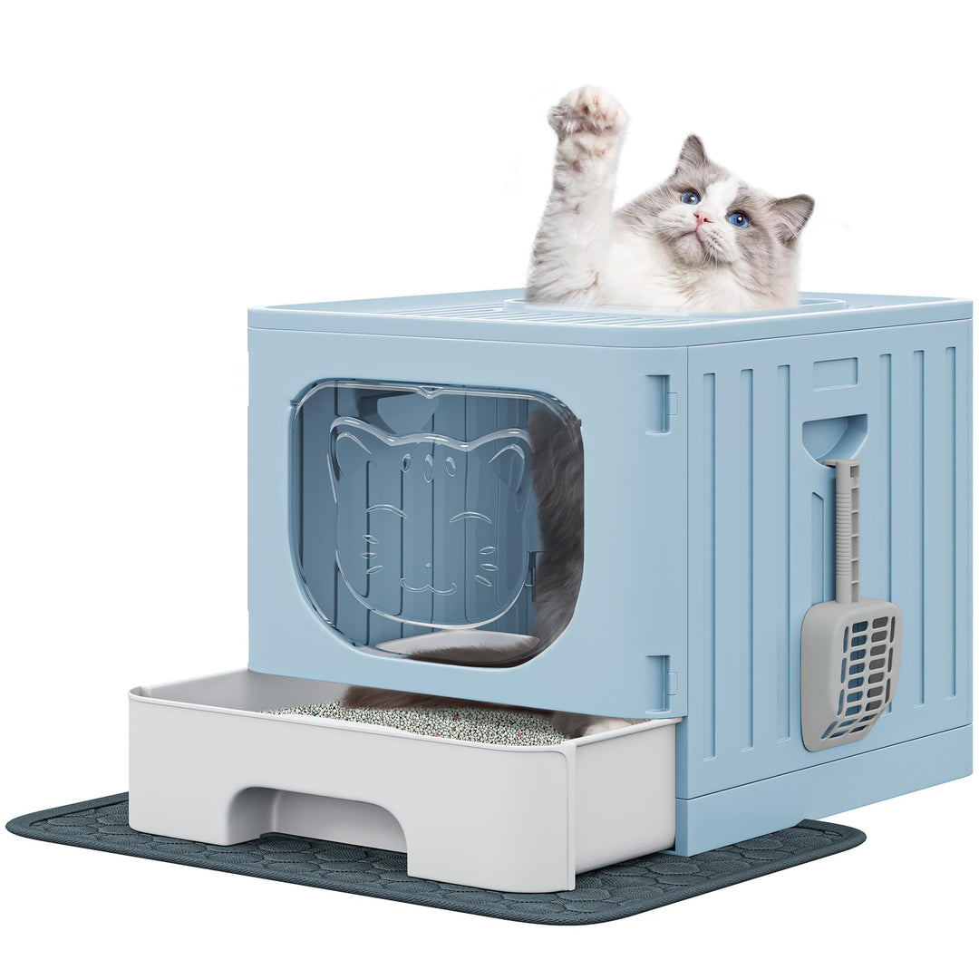 YITAHOME Klappbare Katzen-Toilette mit Deckel, Katzentoilette mit Streumatte &amp; Schaufel, Obenausstie