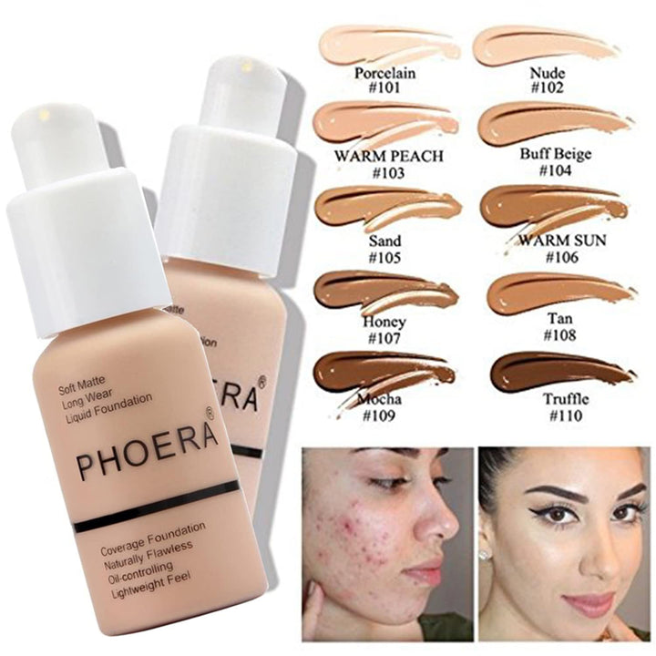 PHOERA Foundation,PHOERA Primer, PHOERA Puder,Concealer Cover Flüssigmatt Full Coverage, Make Up Fou