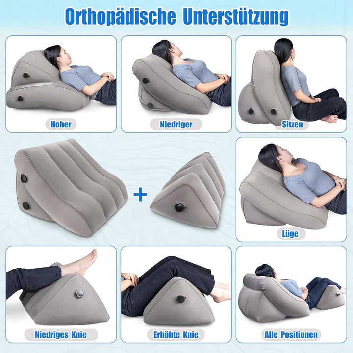 SAHEYER Aufblasbares Rückenlehnen Beinkissen Set, 2 verstellbare aufblasbare Keil-Lesekissen Ergonom