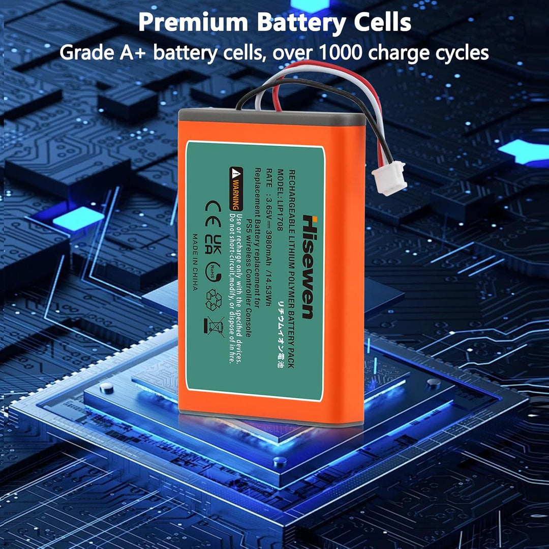 Hisewen 3980mAh PS5 Controller Akku für Sony Playstation 5 LIP1708 Dualsense CFI-ZCT1W CFI-ZCT1J Con