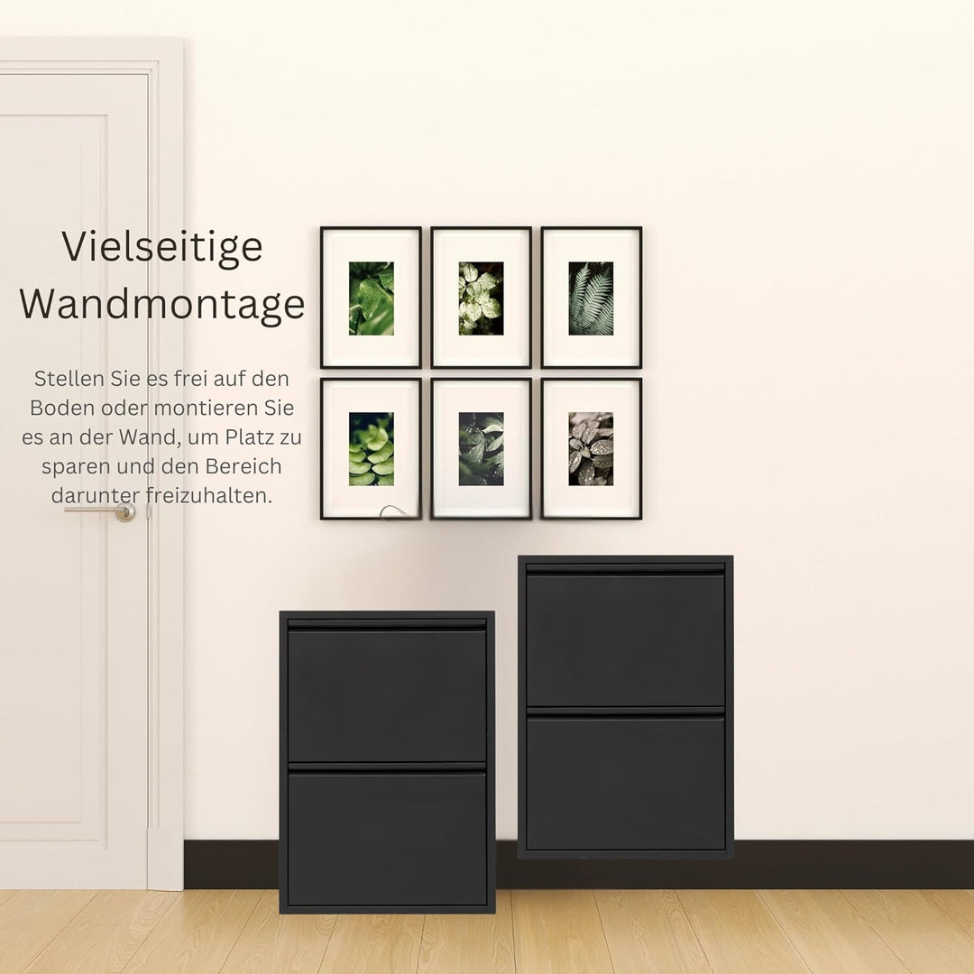 furni24 Schuhschrank Schmal – Platzsparender Metall-Schrank mit Magnetklappen, Platz für 4-6 Paar Sc