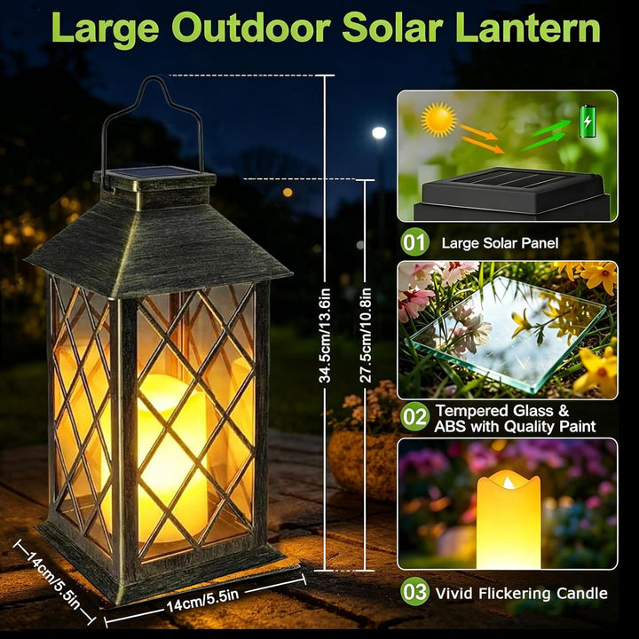 Yowin Solarlaterne für Aussen 35cm Grosse Solarlampen Garten mit Flammeneffekte Kerze, Gewalztes Gla